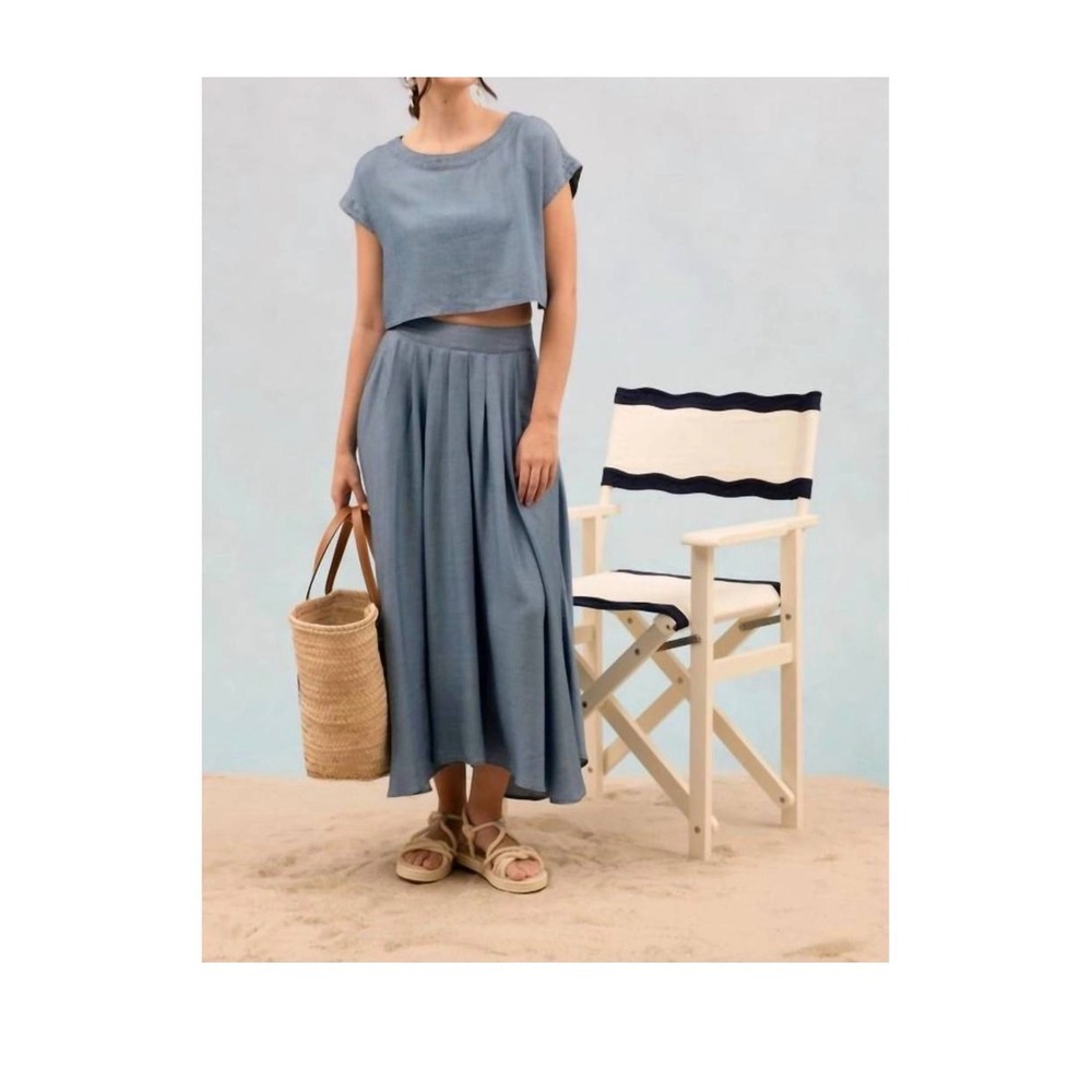 Blu Pepper NWT Lyocell Chambray Maxi Skirt S Coastal Boho Full Pleated